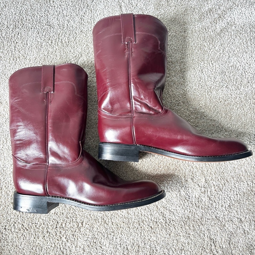 Tony Lama Maroon Burgundy Leather Cowboy Western Boot Round Toe Vintage - Picture 5 of 9